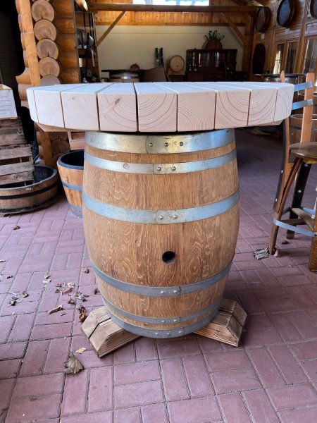 ALPEN ALM Fasstisch-Rustika Tischplatte D.100cm x H.10cm, Gesamthöhe ca. 120cm