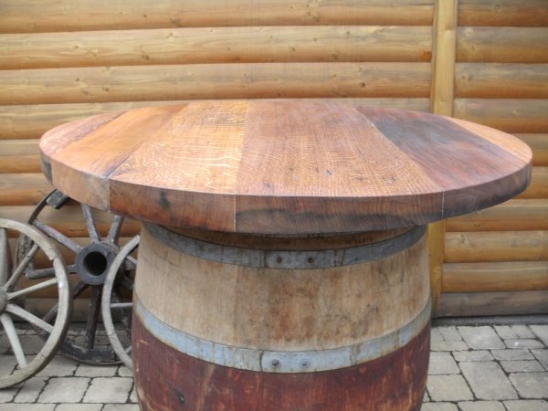 TP100EM - Tischplatte aus massivem Eichenholz aus original Fassboden mit D. 100cm und 3-4cm Stärke