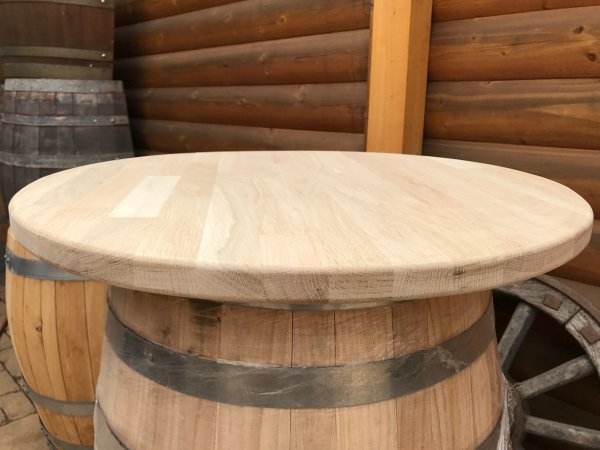 Eichenholzplatte keilgezingt mit D.80 bis 120cm Tischplatte und mit 27 mm Stärke Fasstischplatte Eichenleimholzplatte