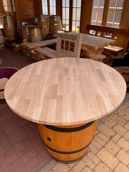 Eichenholzplatte keilgezingt mit D.80 bis 120cm Tischplatte und mit 27 mm Stärke Fasstischplatte Eichenleimholzplatte