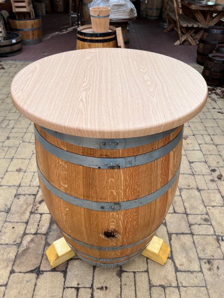 Werzalit Tischplatte Eiche - Hell rund, Durchmesser 60/70/80/90/105cm, Wetterfest Stärke Außenkante 26 mm Fasstischplatte