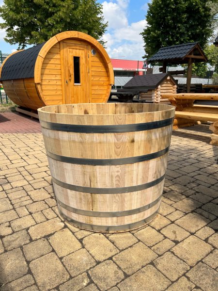 BKK100 ca. 500 Liter Blumenkübel aus neuem Kastanienholz Olivenbaum Fass Saunatauchbecken Pflanzfass Holzfass Kastanienfass Pflanzkübel