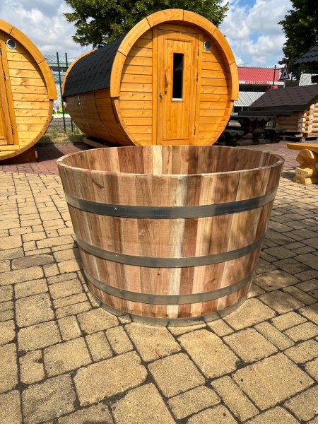 BKA100 ca. 400 Liter Blumenkübel aus neuem Akazienholz Olivenbaum Saunatauchbecken Tauchfass Fass Pflanzfass Holzfass Palmenfass Pflanzkübel