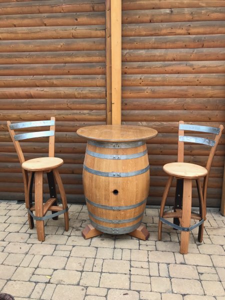 225L Fasstisch-Rustica & 4 Fass-Barhocker-BARDOLINO-RLR T-Platte D.80cm, H.110cm