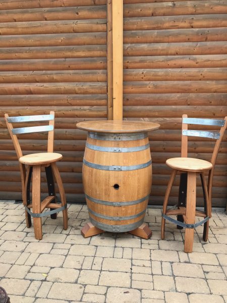 225L Fasstisch-Rustica & 4 Fass-Barhocker-BARDOLINO-RLR T-Platte D.80cm, H.110cm