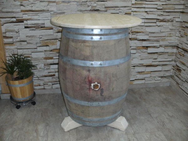 225L Fasstisch-Rustica & 4 Fass-Barhocker-BARDOLINO-RLR T-Platte D.80cm, H.110cm