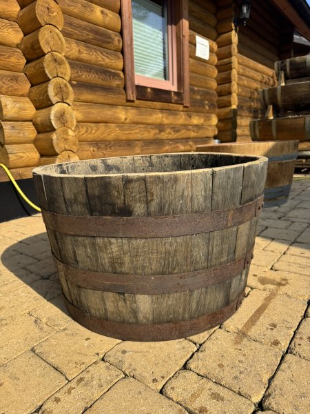 80 Liter halbes Whiskyfass Blumenkübel Miniteich aus original burbon Fass D. 60cm, H. 40cm, Regentonne