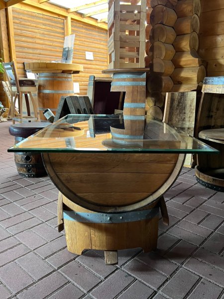 115Liter - Couch Halbfasstisch - VINEA mit Glas-Tischplatte 130x70cm