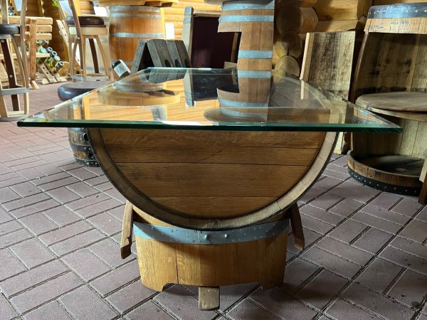 115Liter - Couch Halbfasstisch - VINEA mit Glas-Tischplatte 130x70cm