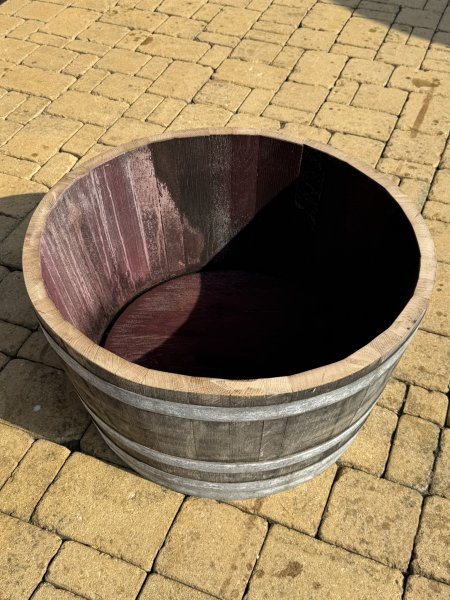 100 Liter Barrique dunkle Eichenfasshälfte mit D.70cm,H.40cm Blumenkübel Eichenfass Holzfass Miniteich Wasserfass Regentonne