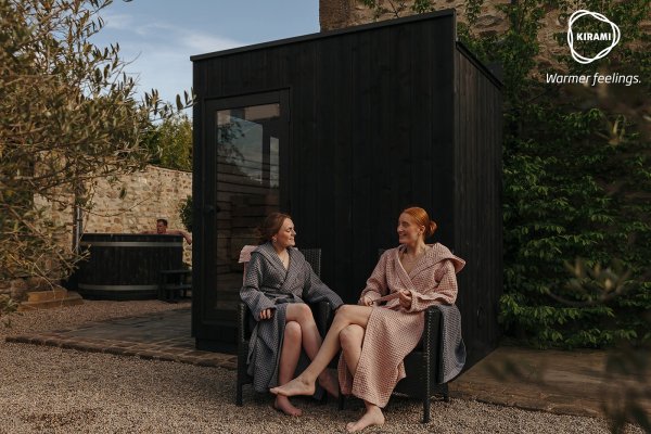 ORIGINAL Kirami FinVision - sauna S Nordic misty Außensauna Gertensauna Holzsauna Sauna mit Elektroofen fertig montiert