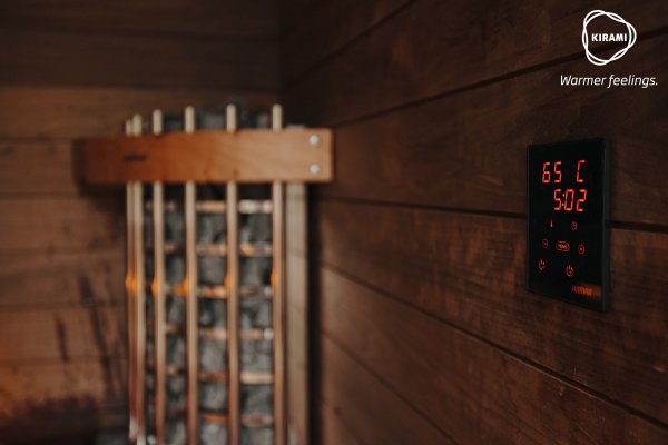 ORIGINAL Kirami FinVision - sauna S Nordic misty Außensauna Gertensauna Holzsauna Sauna mit Elektroofen fertig montiert