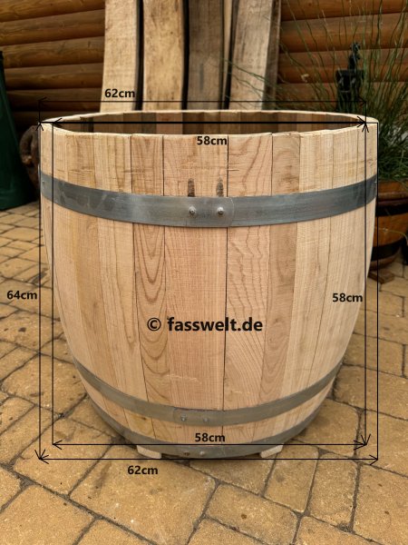 190Liter Fassabschnitt aus neuem Kastanieenholzfass als Pflanzfass Pflanzkübel Blumenfass Kübel Weinfass Wasserfass Holzfass Kastanienfass