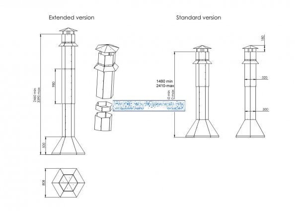 Ca. 1m Kamin - Verlängerung für TOP 6-Eckiger LUXURY GRILL-Kaminabzug für alle Grillkota & Pavillon Kohlegrill BARBECUE BBQ Holzgrill