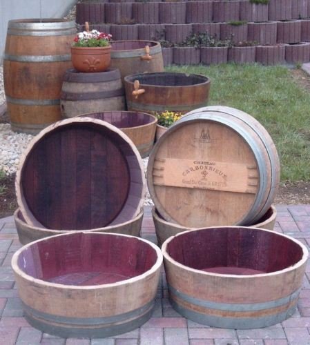 20 L - 100 L Fassabschnitt / Fasshälfte - KONFIGURATOR - mit D.70-100cm,H.45-80cm Blumenkübel Eichenfass Holzfass Miniteich Wasserfass Regentonne