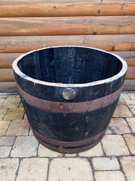 4 x 110 Liter Fassabschnitt Fasshälfte Halbfass Blumenkübel Miniteich aus Whiskyfass Eichenfass Fassregentonne Holzfass