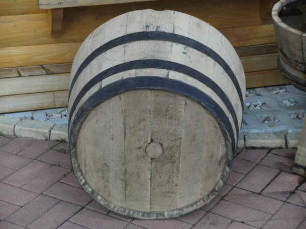 ca. 110 Liter Fassabschnitt Fasshälfte Halbfass Blumenkübel Miniteich aus Whiskyfass Eichenfass Fassregentonne Holzfass