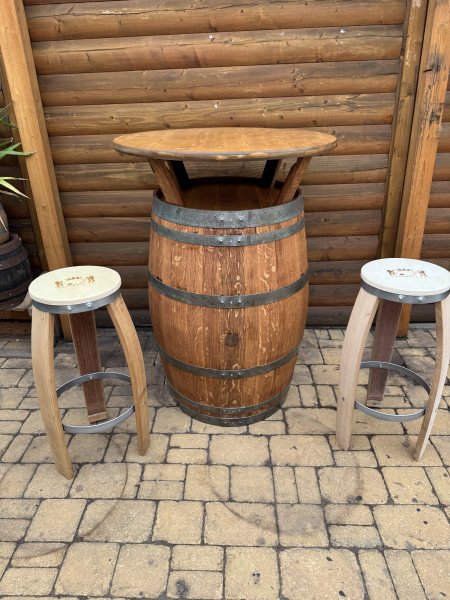 Fass Barhocker M7 Fassbarhocker mit Wunsch - Logo Stehtischhocker Sitzhocker Stuhl Holzstuhl Holzhocker Sitz Hocker