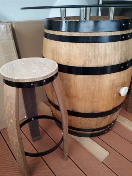 Fass Barhocker M7 Fassbarhocker mit Wunsch - Logo Stehtischhocker Sitzhocker Stuhl Holzstuhl Holzhocker Sitz Hocker