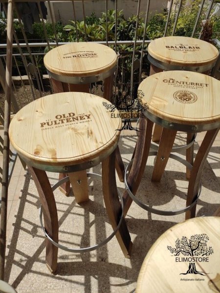 Fass Barhocker M6 Fassbarhocker mit Wunsch - Logo Stehtischhocker Sitzhocker Stuhl Holzstuhl Holzhocker Sitz Hocker