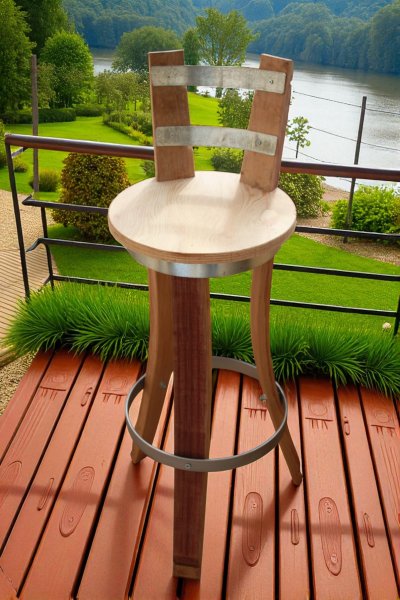 Fasstisch BORDEAUX - Tischplatte D.80 H110cm + 4 Fass-Barhocker-M11