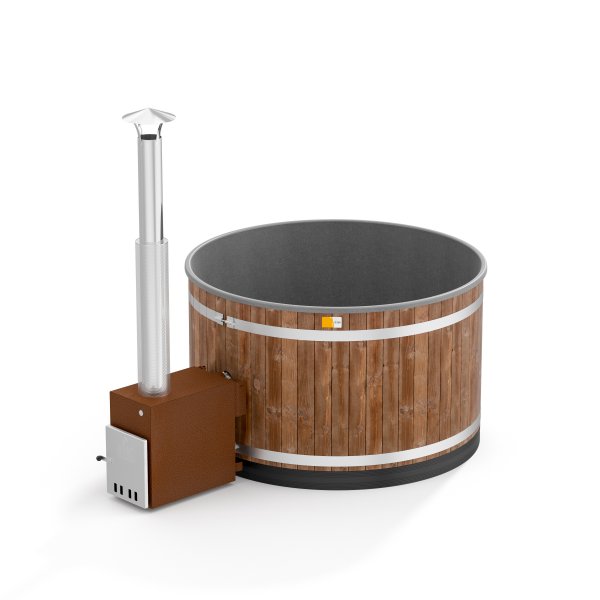 Sonderangebot Kirami Original Breezy M Badefass mit D.170cm mit Kunststoffeinsatz und mit 22KW Cult Außenofen für 4-6 Personen