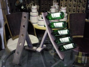 5-er Weinstock, originales Weinregal aus Weinfassdaube für 5 Fl.