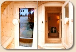 D3020V10 SAUNAFASS, FASSSAUNA mit Vorraum 3m Länge und 2m D.