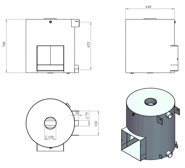 42KW TUBE-Delux Badefass Außen - Turbo Ofen ohne Schornstein-Set - Kirami Markenware