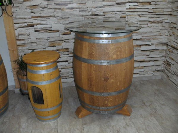 Glas Fasstisch-Rustika Tischplatte D.80cm, Gesamthöhe 110-/115cm