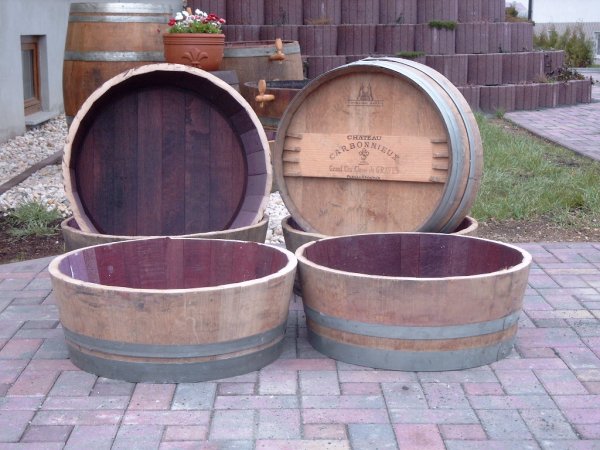 65 L Miniteich Pflanzkübel Pflanzenschale Regentonne aus gebrauchtem Barrique Eichenfass, H.25,D.65cm