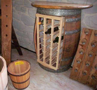 Halbfasstisch - Bordeaux300L mit 100cm halbrunder Tischplatte, Weinfas Eichenfass Fasstisch bistrotisch Wandtisch