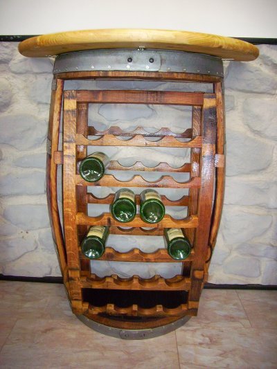 Halbbarfasstisch-mit 24Flaschen BORDEAUX-Weinregal-Einsatz