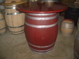 Fasstisch RUSTIKA & 4 Fass-Barhocker-Rustika T-Platte D.80 H110cm