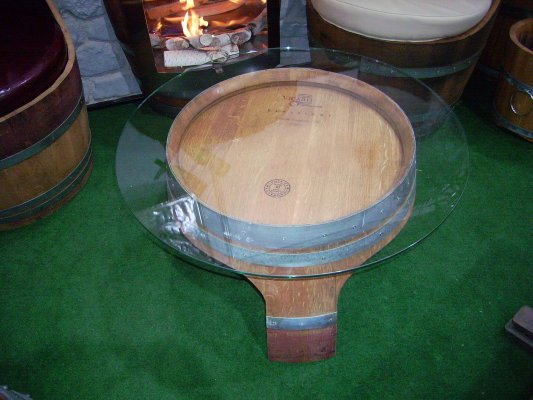 Fasstisch - REGENT mit Glas - Tischplatte Höhe 45cm. Fass Eichenfass Weinfass Tisch Sitztisch