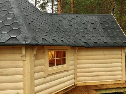 GKF165E1 16,5 m2 Grillkota mit Erweiterungsanbau 1,69 x 1,69 m, Fichte für ca. 14 Personen