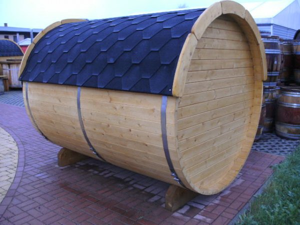 GFF19251 Ø 1,9 m, L 2,5 m, Fasssauna Saunafass Gartenfass, Fichte mit / ohne Terrasse für 4 Personen ohne Ofen