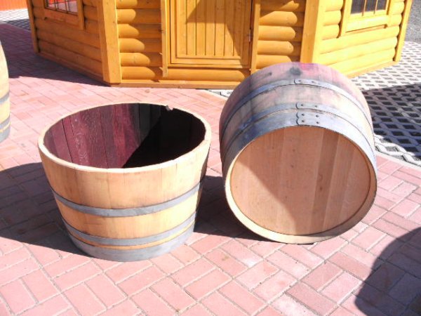 300 Liter Miniteich - Regentonnen aus Eichenfass D.93,H.56cm Weinfas Waserfass Miniteich Fasskübel Pflanzkübel