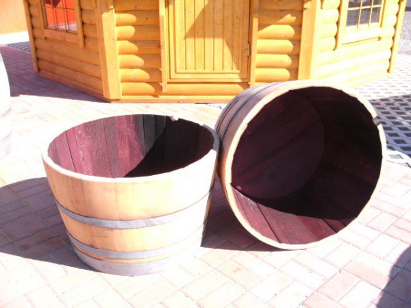 300 Liter Miniteich - Regentonnen aus Eichenfass D.93,H.56cm Weinfas Waserfass Miniteich Fasskübel Pflanzkübel