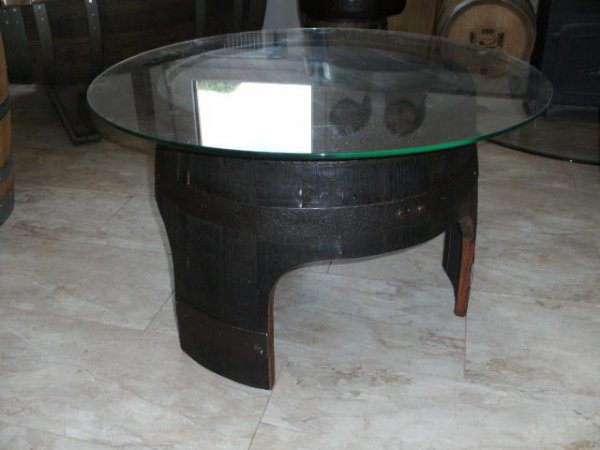 Fasstisch-REGENT-W mit Glas-Tischplatte mit 80cm Durchmesser, Höhe 40cm.