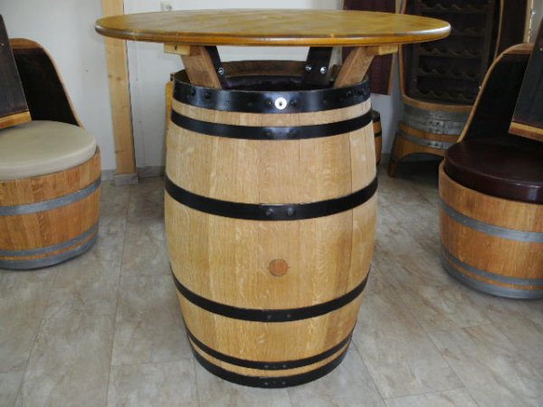 Fasstisch - BORDEAUX - DELUXE Tischplatte. D.100cm, H.110-115cm Fass Weinfass Eichenfass Stehtisch Bistrotisch Stehtisch Biergartentisch