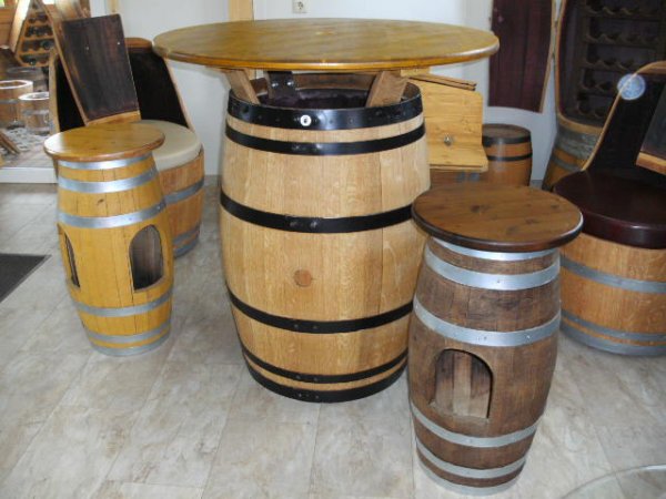 Fasstisch - BORDEAUX - DELUXE Tischplatte. D.100cm, H.110-115cm Fass Weinfass Eichenfass Stehtisch Bistrotisch Stehtisch Biergartentisch