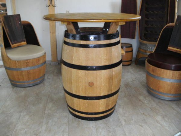 Fasstisch - BORDEAUX - DELUXE Tischplatte. D.100cm, H.110-115cm Fass Weinfass Eichenfass Stehtisch Bistrotisch Stehtisch Biergartentisch