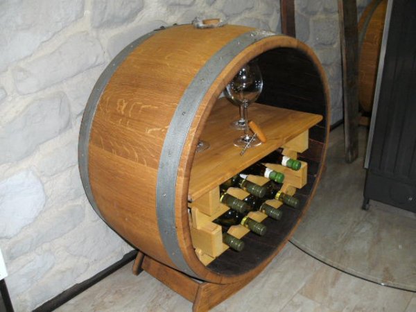 Bacchus-Buvette-M Weinregal aus massivem Eichenholzfass