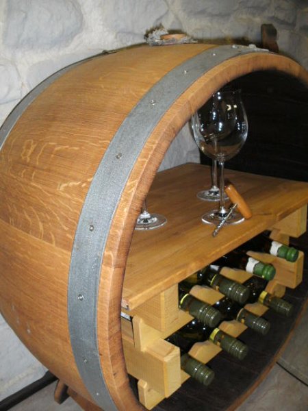 Bacchus-Buvette-M Weinregal aus massivem Eichenholzfass