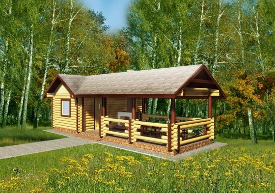 Rundbohlenhaus RBS174V 3x5,8m+TerrassemitDach Jadthaus Gartensau