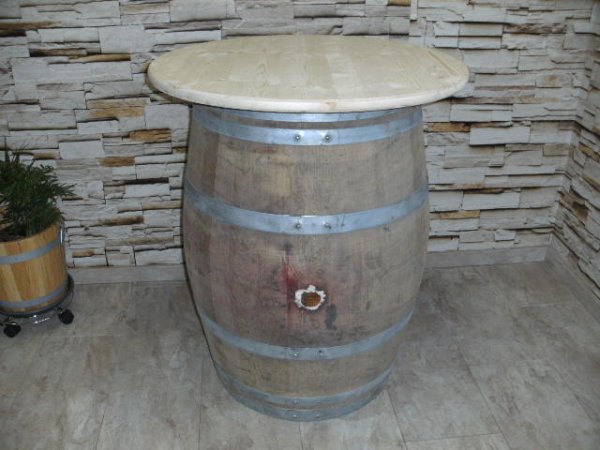 225L Fasstisch - KONFIGURATOR - mit Tischplatte D.80-120cm, Gesamthöhe 97 bis 115cm