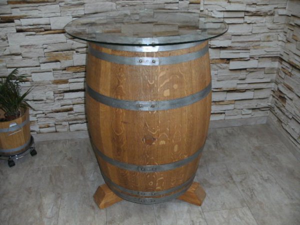 225L Fasstisch - KONFIGURATOR - mit Tischplatte D.80-120cm, Gesamthöhe 97 bis 115cm