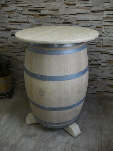 225L Fasstisch - KONFIGURATOR - mit Tischplatte D.80-120cm, Gesamthöhe 97 bis 115cm