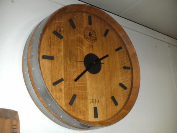 225L Fassfront - Uhr D.56cm und 14cm Tiefe aus gebrauchtem Eichenfas